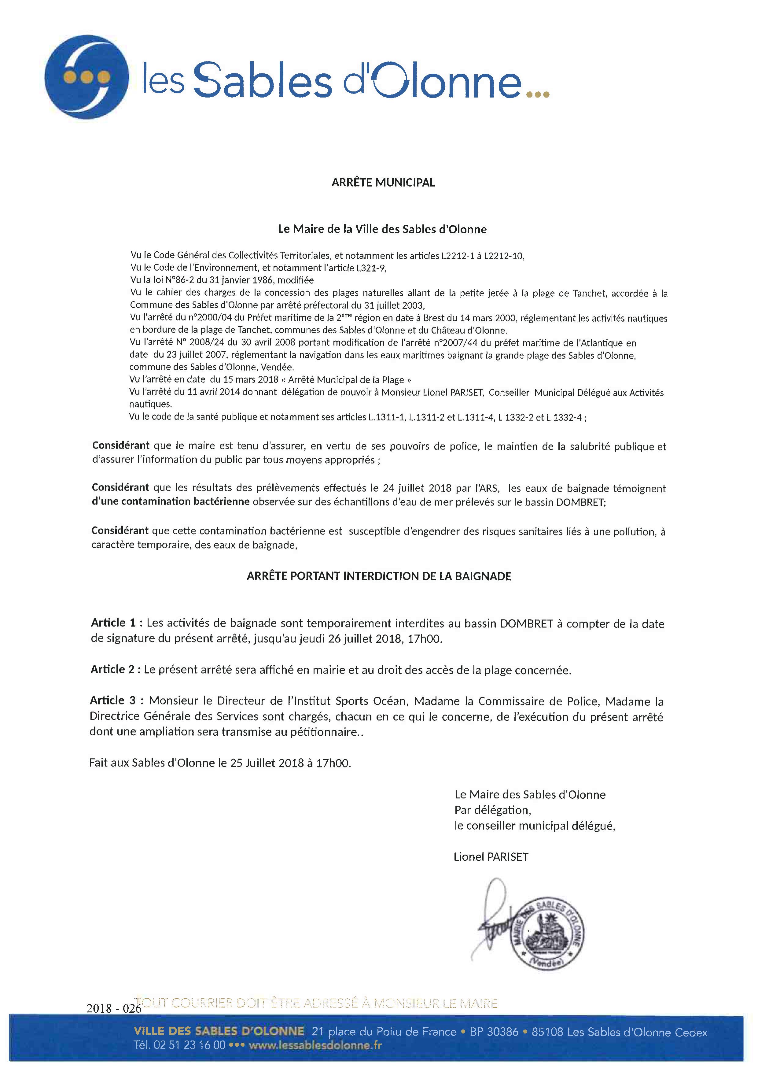 Arrêté Bassin Dombret pollution