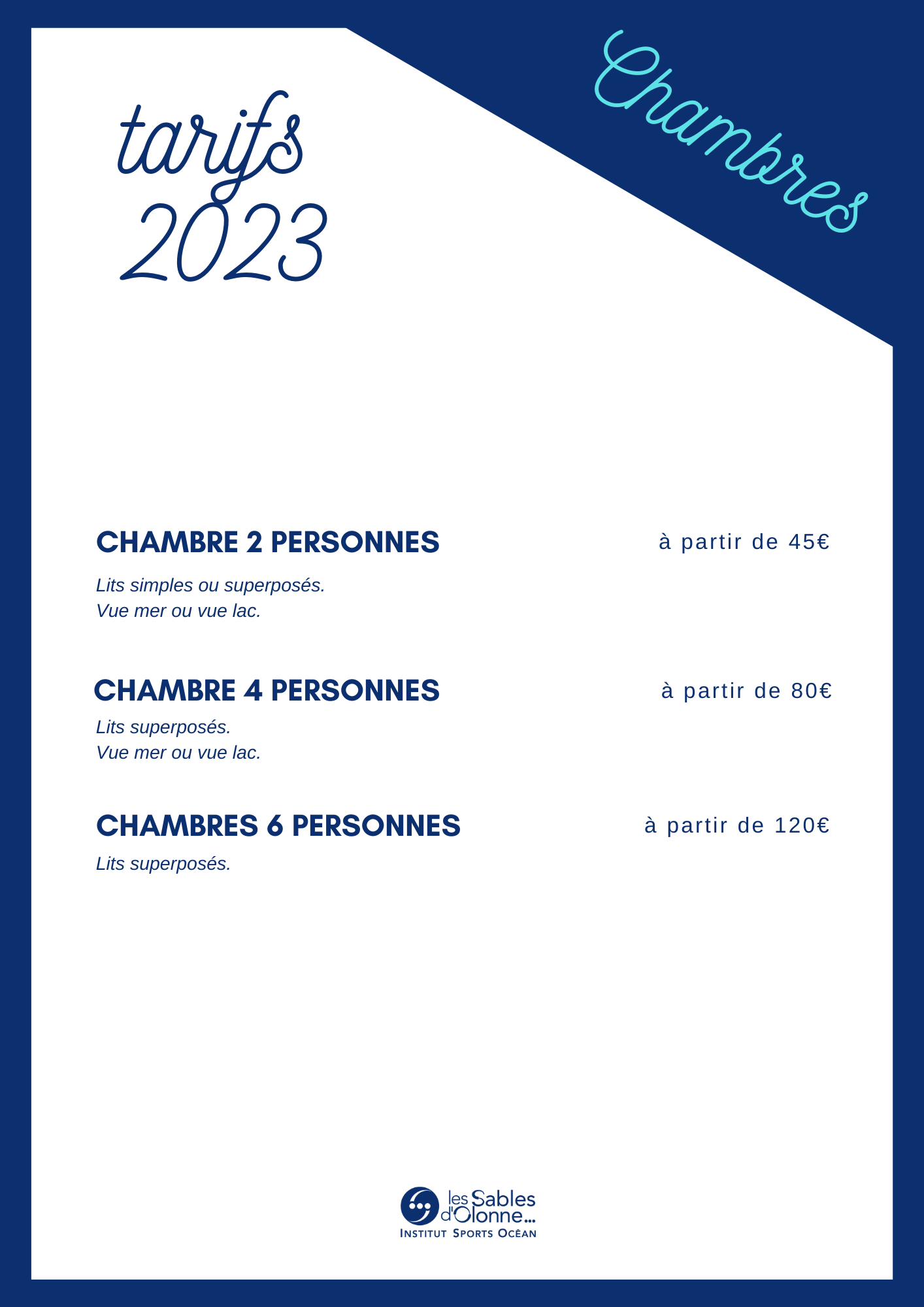 tarifs chambres 2023